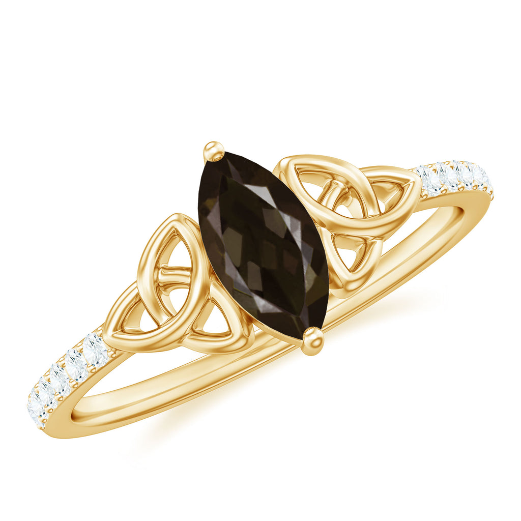 Marquise Cut Smoky Quartz and Diamond Ring with Celtic Knot Smoky Quartz - ( AAA ) - Quality - Rosec Jewels
