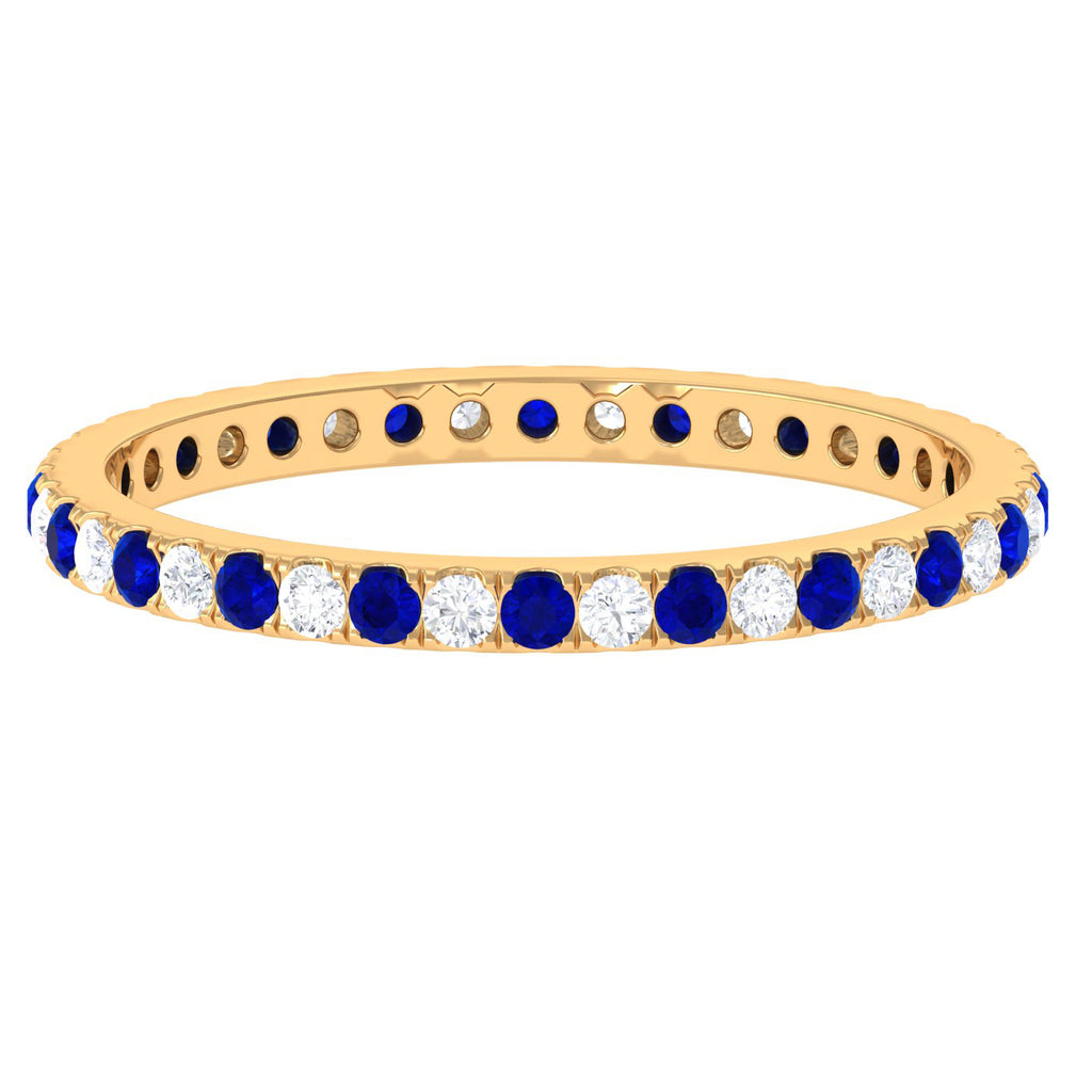 Stackable Lab Created Blue Sapphire and Diamond Eternity Ring Lab Created Blue Sapphire - ( AAAA ) - Quality - Rosec Jewels