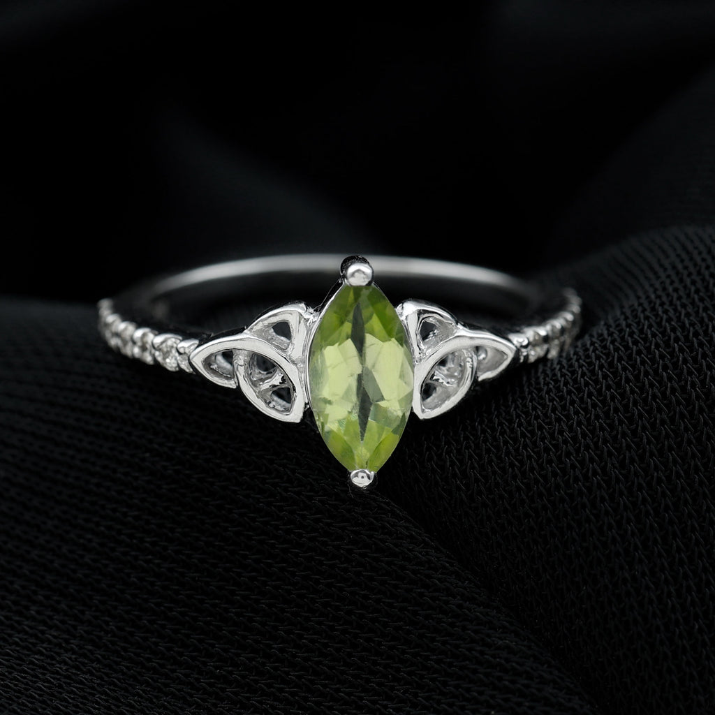 1 CT Marquise Cut Peridot Solitaire Celtic Ring with Diamond Side Stones Peridot - ( AAA ) - Quality - Rosec Jewels