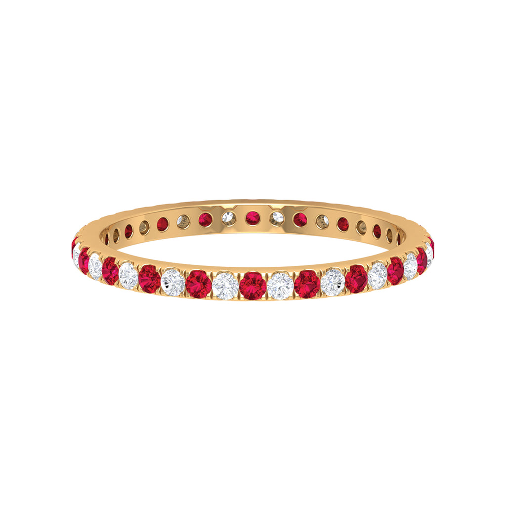 Ruby and Moissanite Full Eternity Stackable Ring Ruby - ( AAA ) - Quality - Rosec Jewels