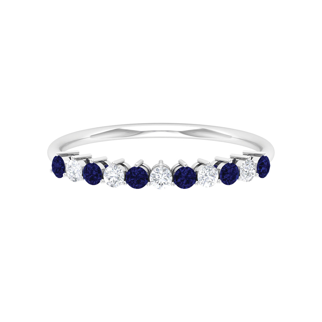 Round Shape Blue Sapphire and Moissanite Stackable Ring Blue Sapphire - ( AAA ) - Quality - Rosec Jewels