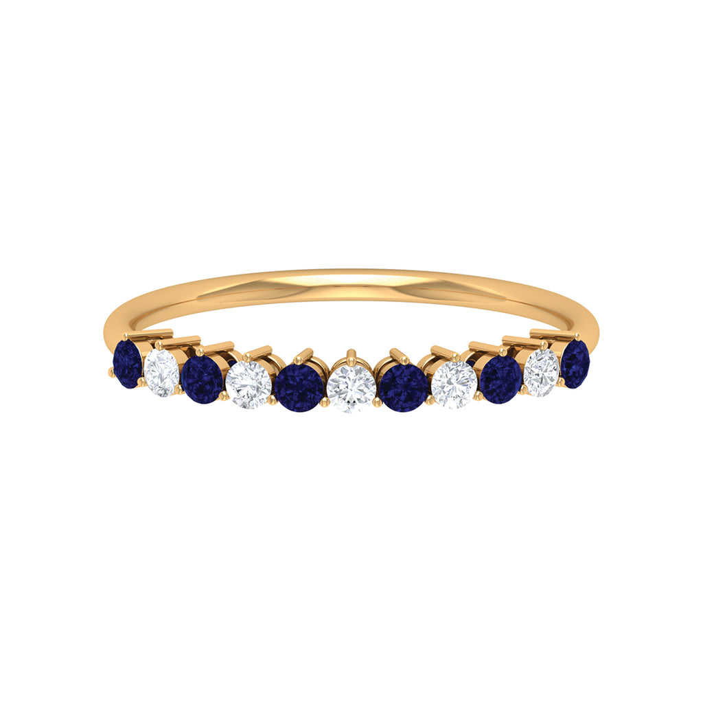 Round Shape Blue Sapphire and Moissanite Stackable Ring Blue Sapphire - ( AAA ) - Quality - Rosec Jewels