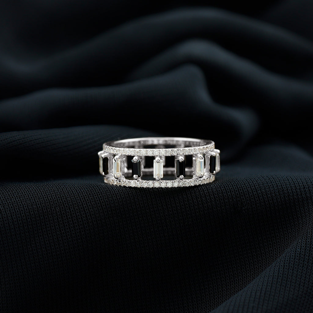 Baguette Cut Black Spinel and Moissanite Wedding Band Black Spinel - ( AAA ) - Quality - Rosec Jewels