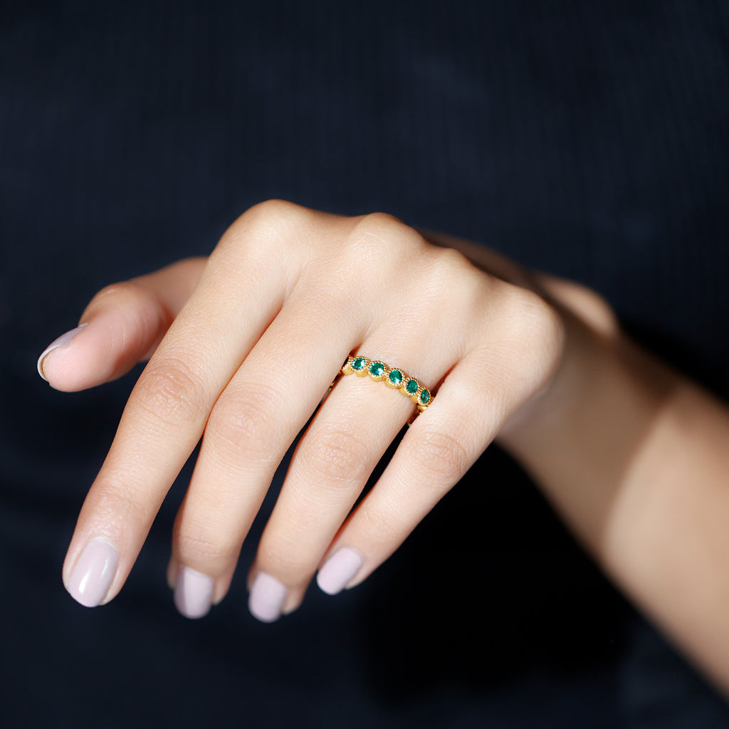 Lab Grown Emerald Eternity Ring in Milgrain Bezel Setting Lab Created Emerald - ( AAAA ) - Quality - Rosec Jewels