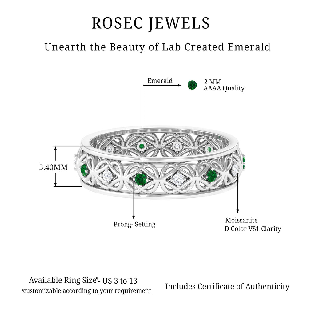 Lab Grown Emerald and Moissanite Celtic Wedding Band Ring