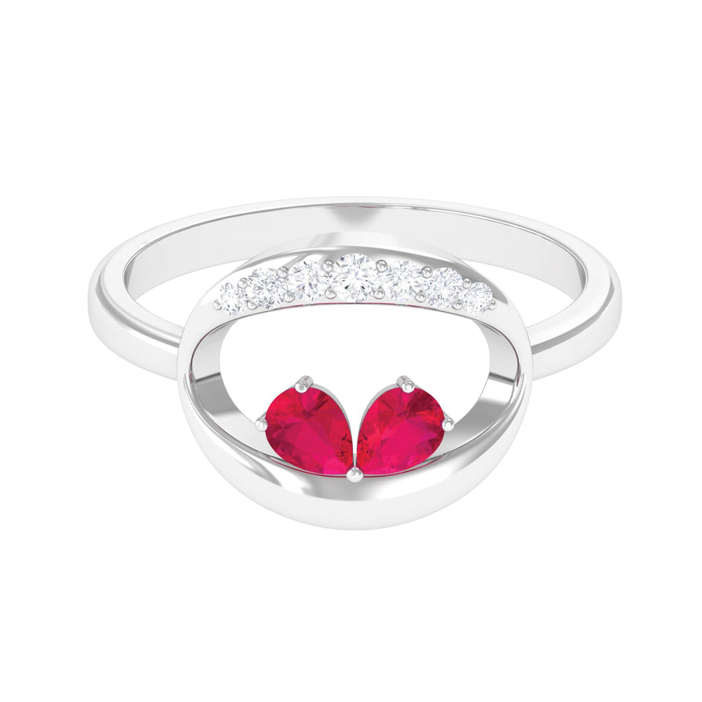 Pear Cut Ruby Toi et Moi Contemporary Ring with Diamond Ruby - ( AAA ) - Quality - Rosec Jewels