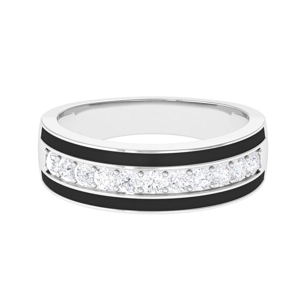 Natural Diamond Wide Band Ring with Enamel Diamond - ( HI-SI ) - Color and Clarity - Rosec Jewels