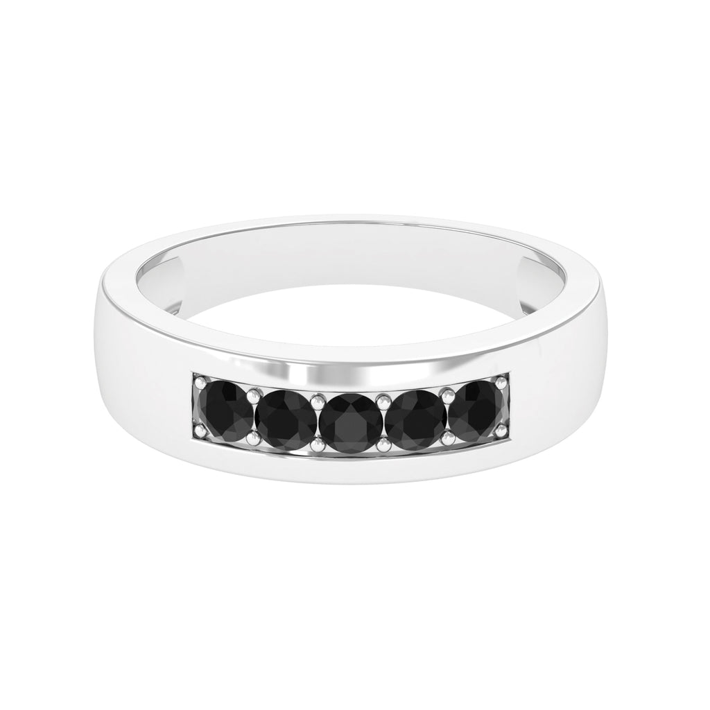 Five Stone Black Diamond Wide Band Ring Black Diamond - ( AAA ) - Quality - Rosec Jewels