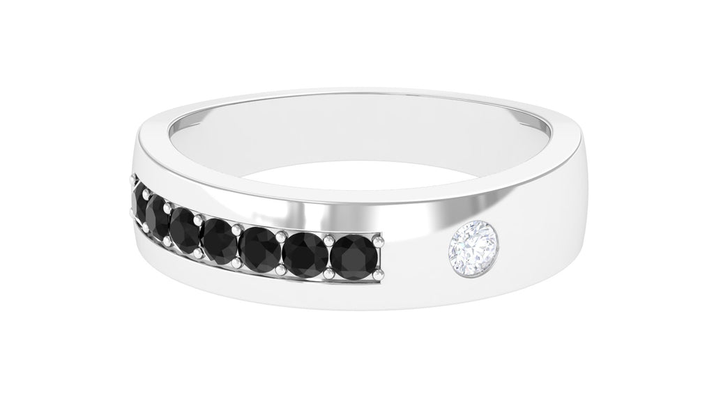 Moissanite and Lab Grown Black Diamond Wedding Band Lab Created Black Diamond - ( AAAA ) - Quality - Rosec Jewels