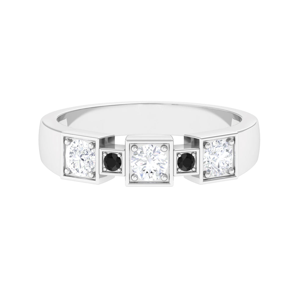 Black Diamond and Moissanite Wedding Band Ring Black Diamond - ( AAA ) - Quality - Rosec Jewels