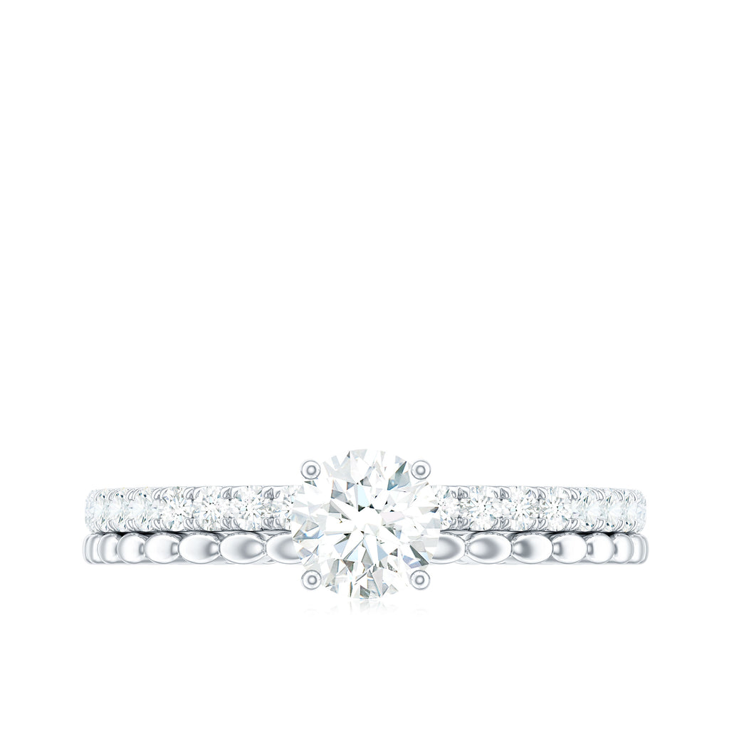 Round Cut Certified Moissanite Solitaire Engagement Ring in Gold Moissanite - ( D-VS1 ) - Color and Clarity - Rosec Jewels