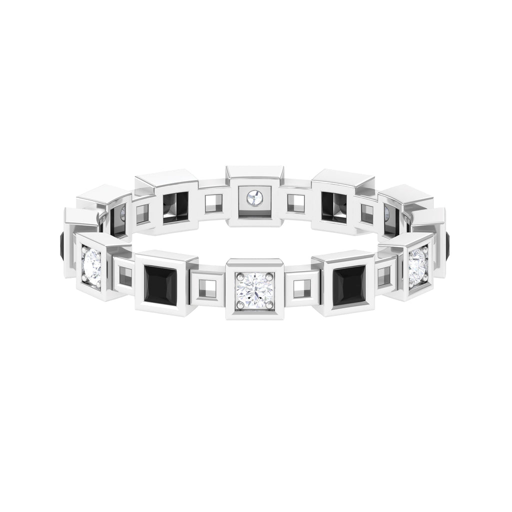 Contemporary Lab Grown Black Diamond and Diamond Eternity Band Ring Lab Created Black Diamond - ( AAAA ) - Quality - Rosec Jewels