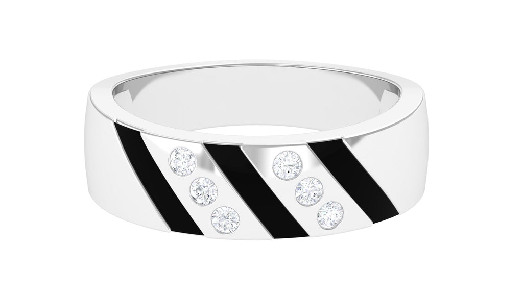 Natural Diamond Wedding Band with Enamel Diamond - ( HI-SI ) - Color and Clarity - Rosec Jewels