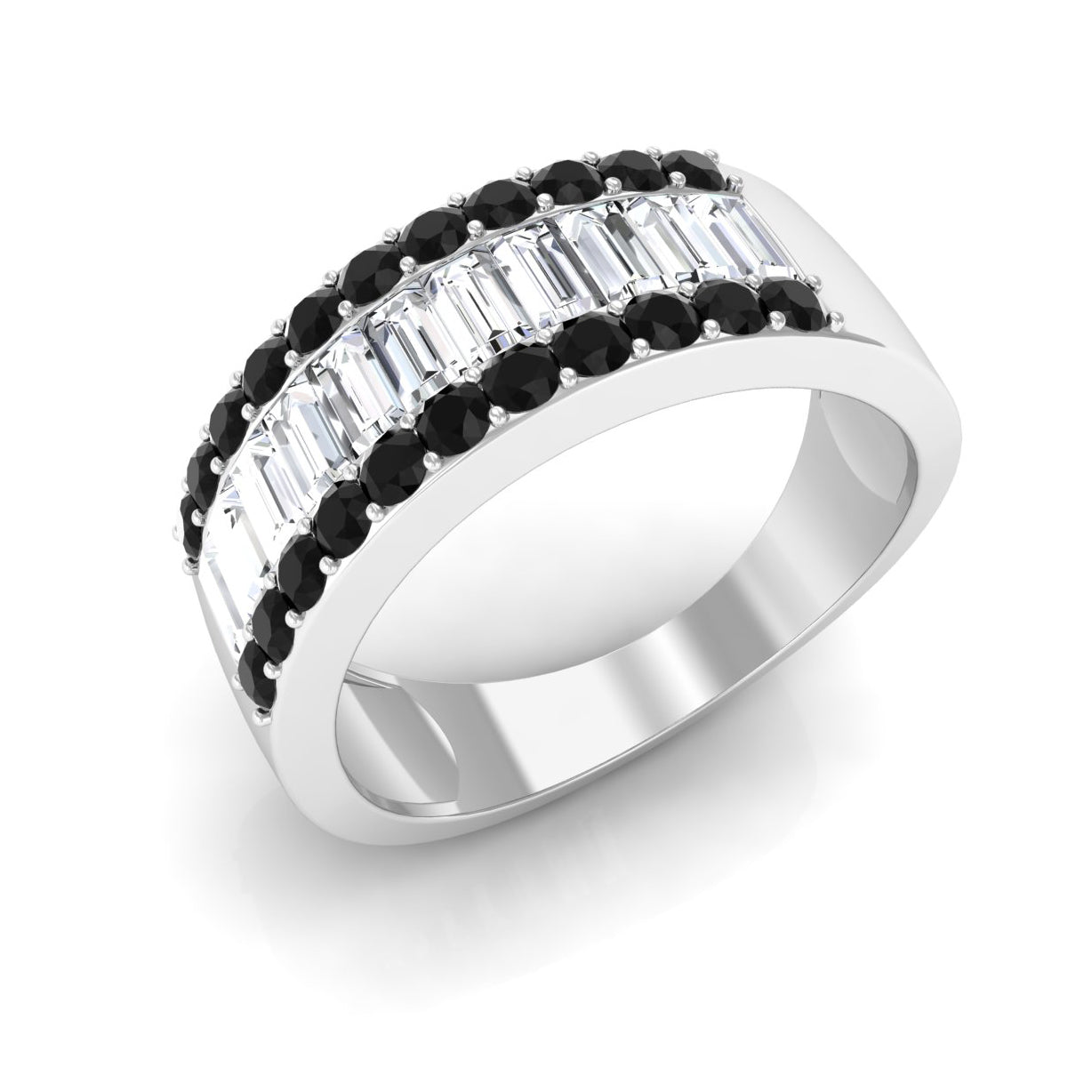 Baguette Shape Moissanite Wedding Band with Black Diamond Black Diamond - ( AAA ) - Quality - Rosec Jewels