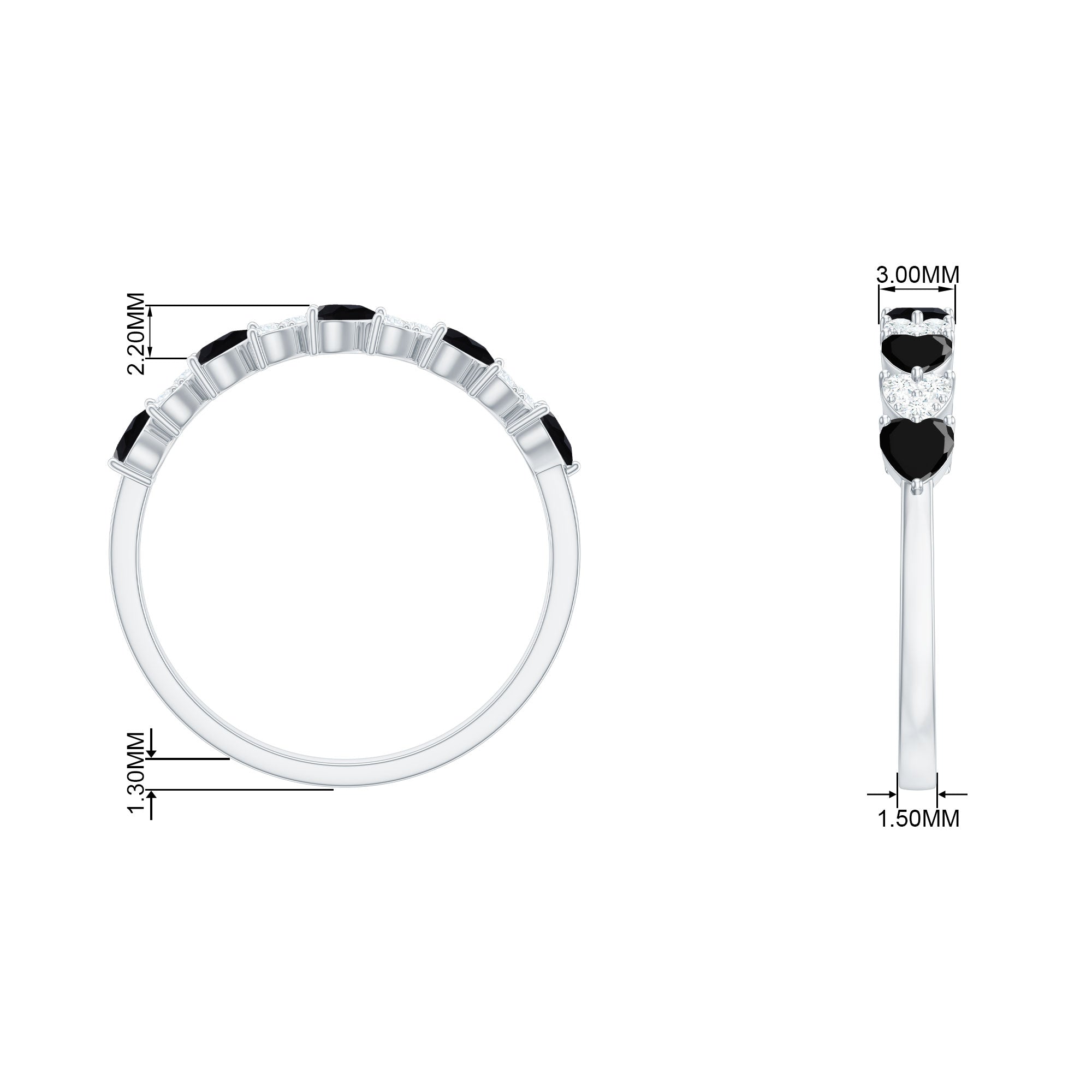 3/4 CT Created Black Diamond Heart Half Eternity Ring with Diamond Lab Created Black Diamond - ( AAAA ) - Quality - Rosec Jewels