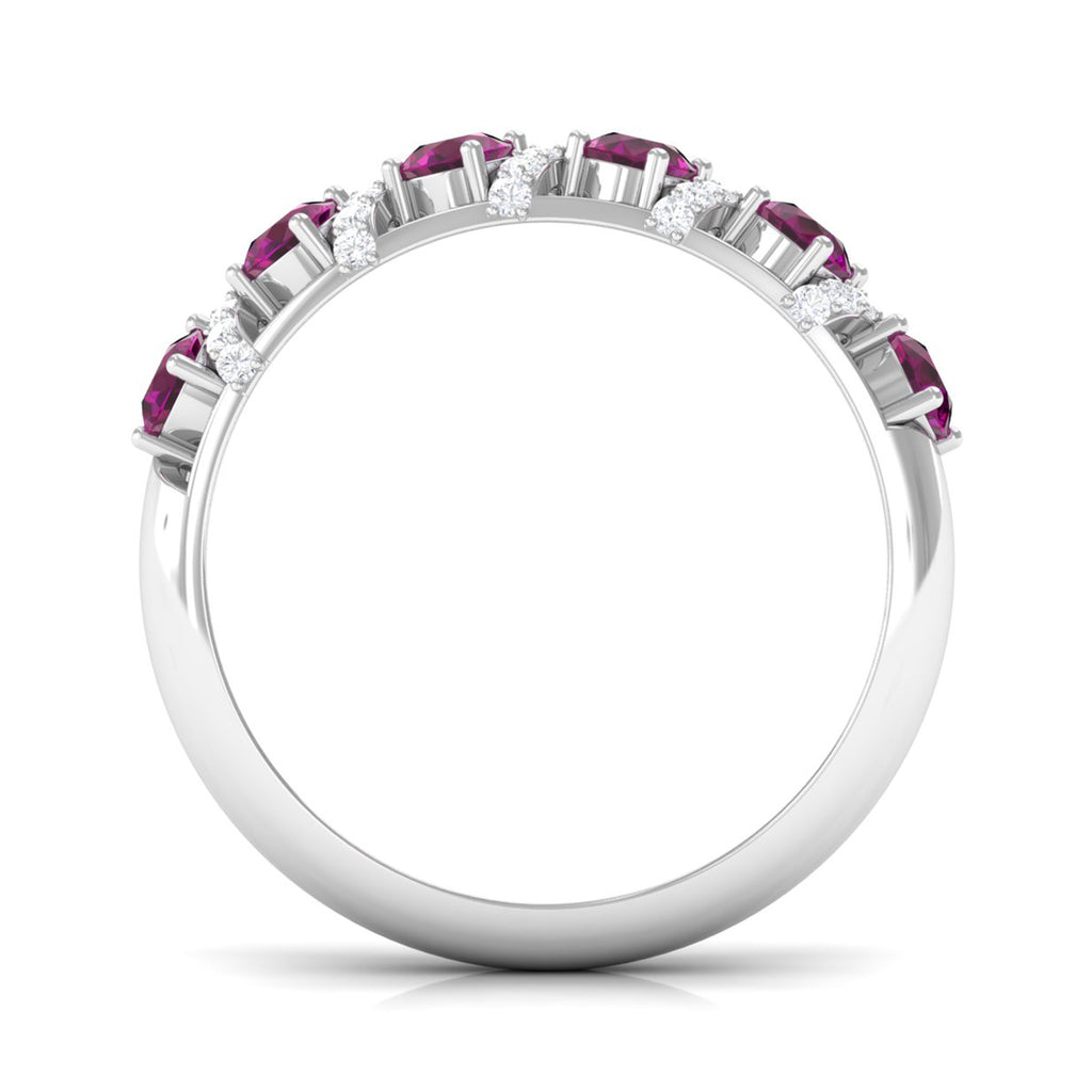 1 CT Designer Rhodolite Anniversary Ring with Diamond Accent Rhodolite - ( AAA ) - Quality - Rosec Jewels