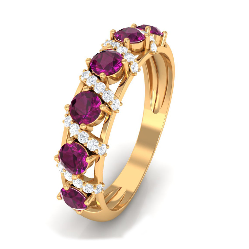 1 CT Designer Rhodolite Anniversary Ring with Diamond Accent Rhodolite - ( AAA ) - Quality - Rosec Jewels