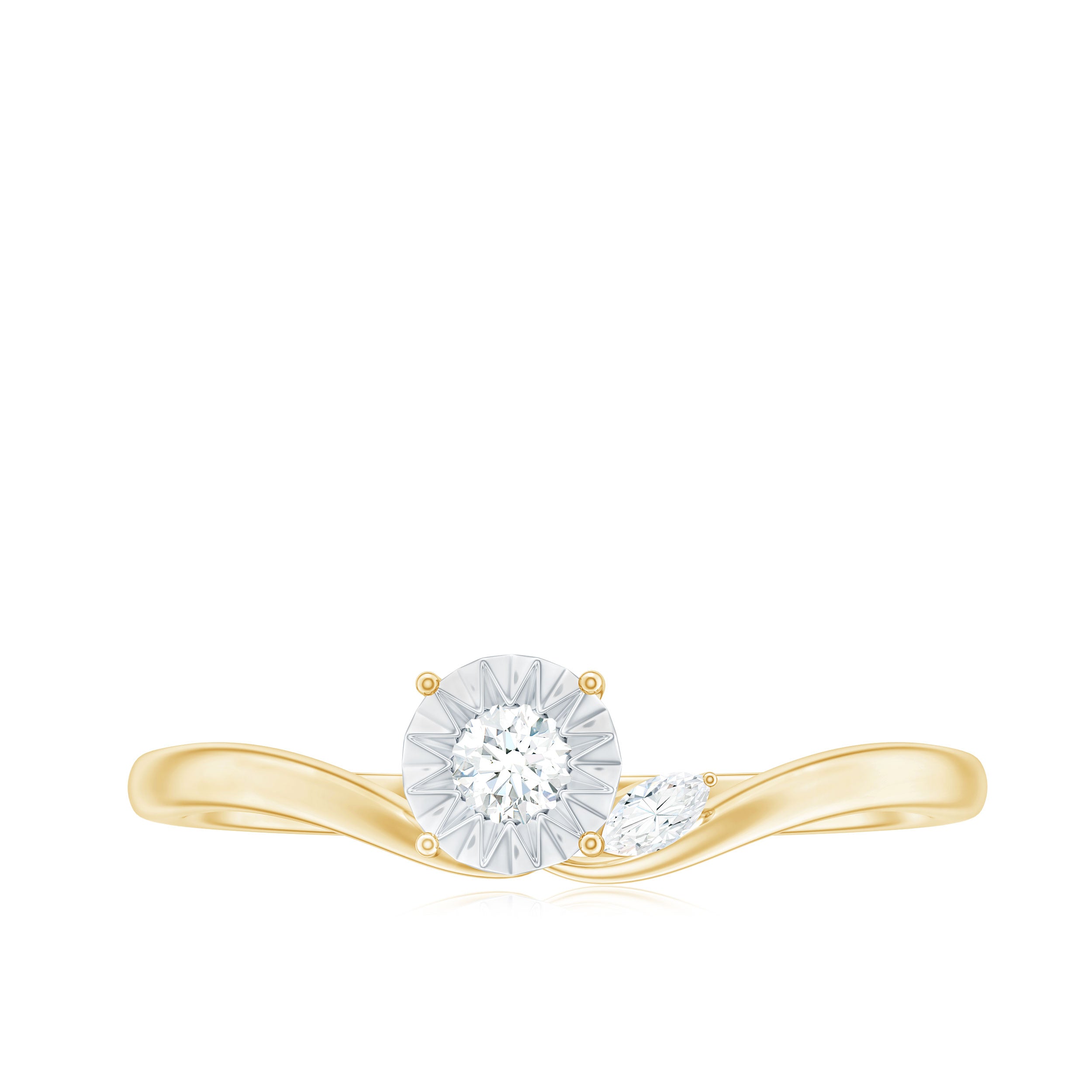 Marquise and Round Diamond Curved Promise Ring in Gold Diamond - ( HI-SI ) - Color and Clarity - Rosec Jewels