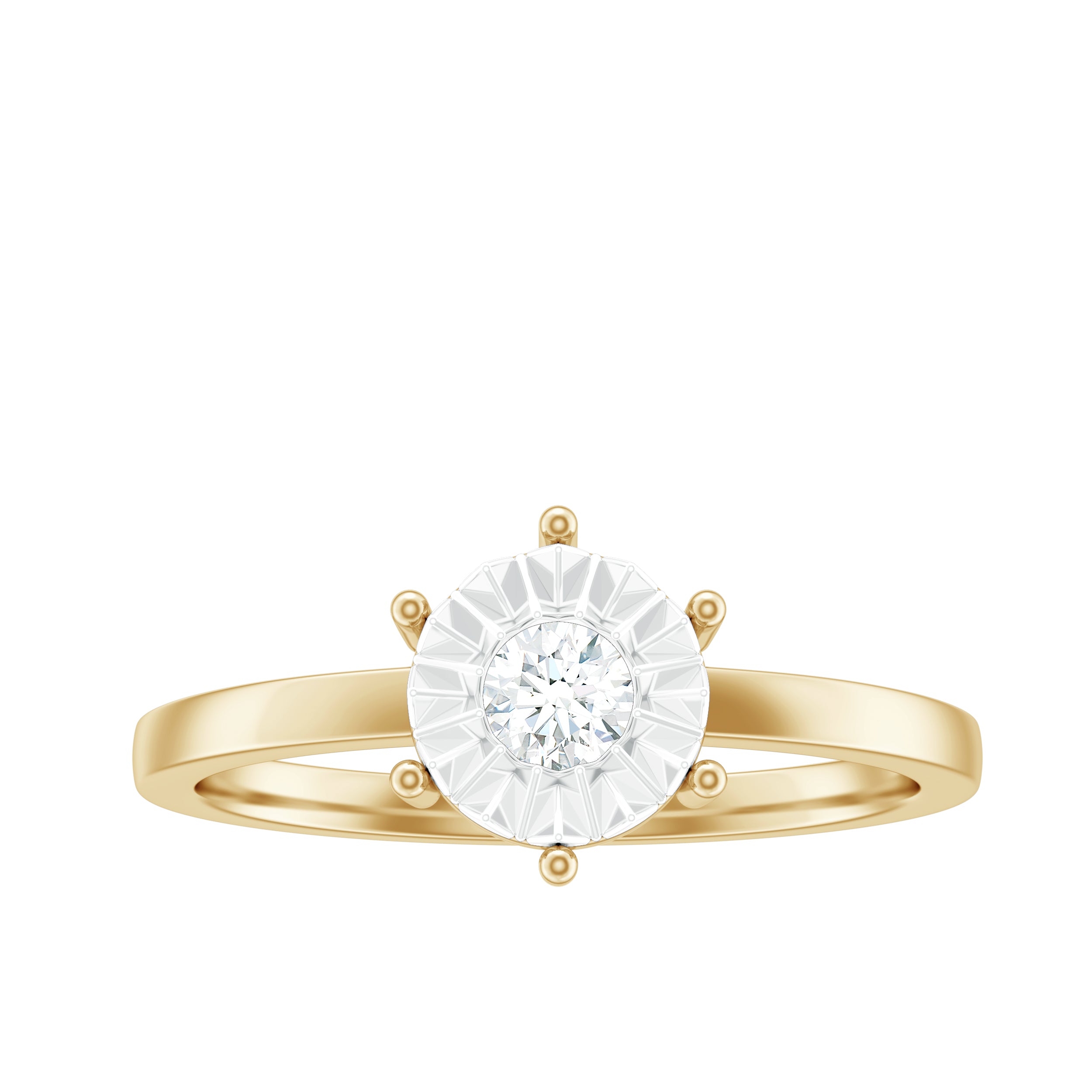 Round Cut Genuine Diamond Solitaire Ring in Illusion Setting Diamond - ( HI-SI ) - Color and Clarity - Rosec Jewels