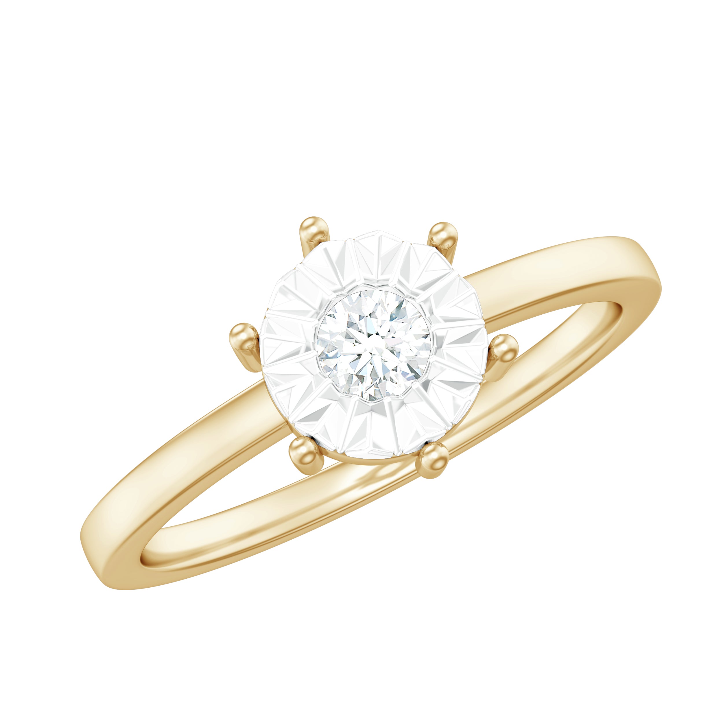 Round Cut Genuine Diamond Solitaire Ring in Illusion Setting Diamond - ( HI-SI ) - Color and Clarity - Rosec Jewels