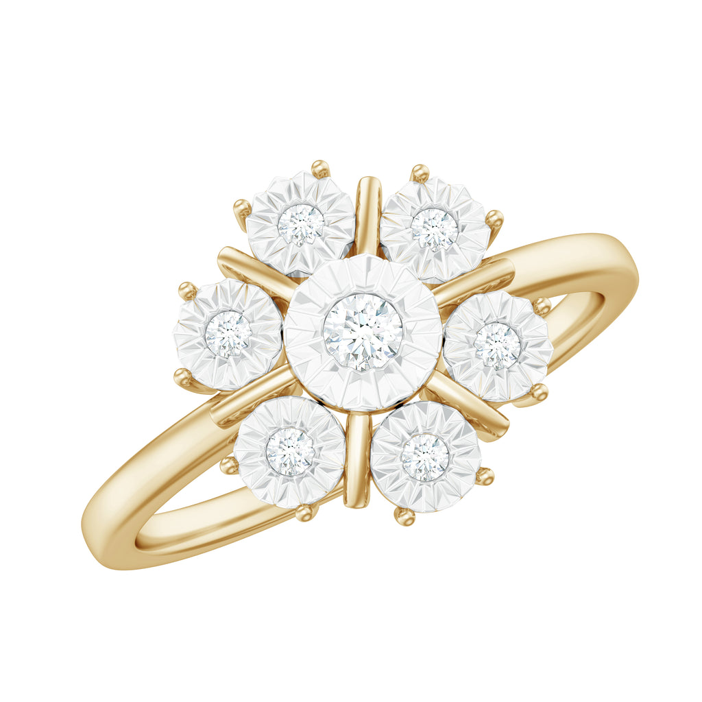Illusion Set Round Diamond Flower Engagement Ring in Gold Diamond - ( HI-SI ) - Color and Clarity - Rosec Jewels