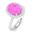 Oval Cut Created Pink Sapphire and Diamond Halo Ring Lab Created Pink Sapphire - ( AAAA ) - Quality - Rosec Jewels