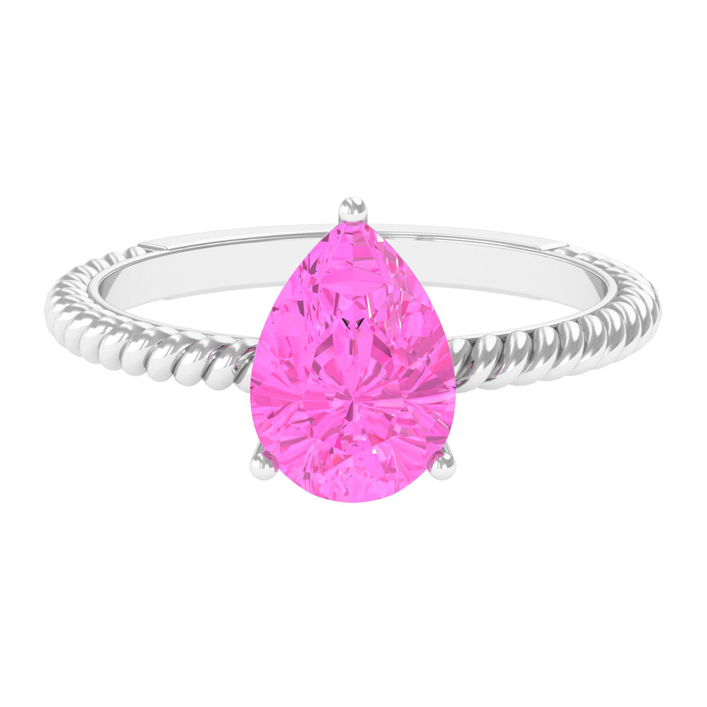 Pear Created Pink Sapphire Solitaire Engagement Ring Lab Created Pink Sapphire - ( AAAA ) - Quality - Rosec Jewels
