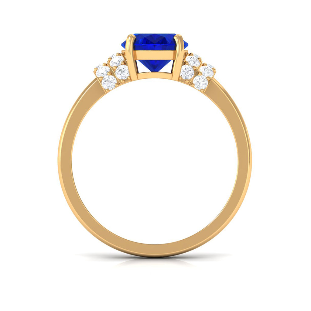 Oval Created Blue Sapphire Engagement Ring with Diamond Collar Lab Created Blue Sapphire - ( AAAA ) - Quality - Rosec Jewels