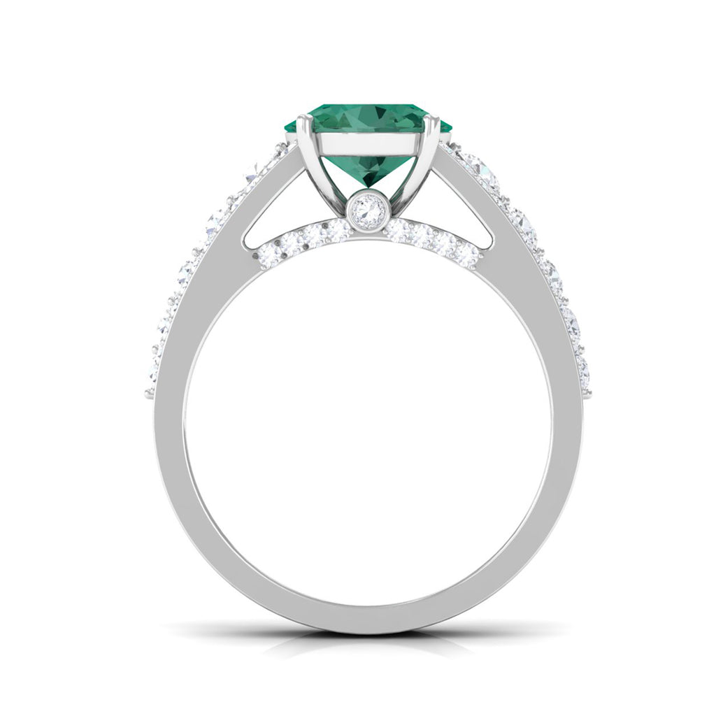 Created Green Sapphire Engagement Ring with Moissanite Lab Created Green Sapphire - ( AAAA ) - Quality - Rosec Jewels