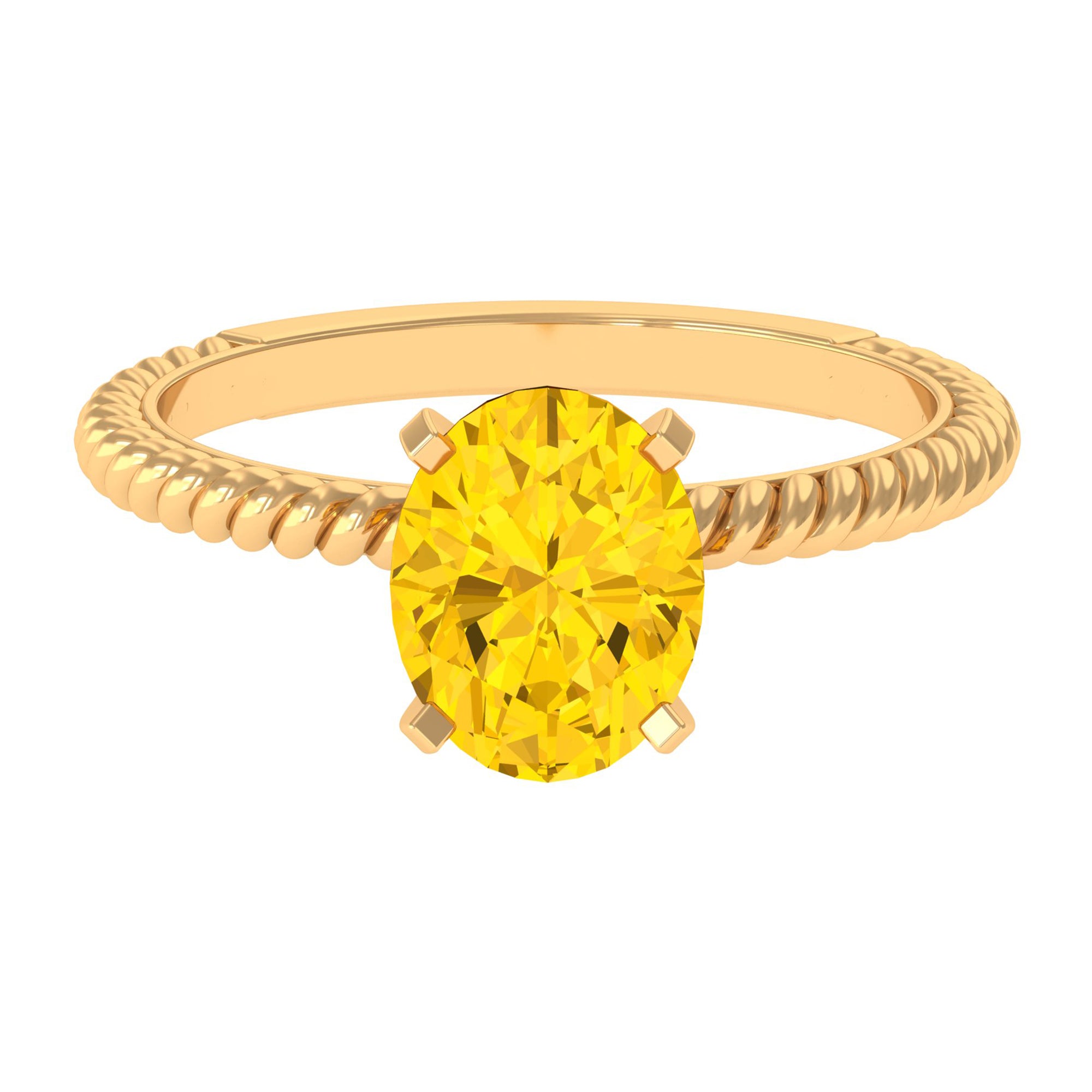 Oval Created Yellow Sapphire Solitaire Ring with Surprise Diamond Lab Created Yellow Sapphire - ( AAAA ) - Quality - Rosec Jewels