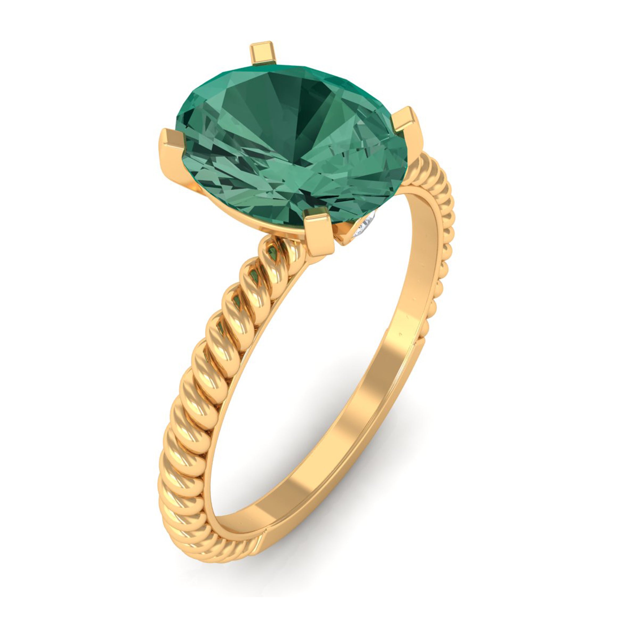 Oval Created Green Sapphire Solitaire Ring with Surprise Diamond Lab Created Green Sapphire - ( AAAA ) - Quality - Rosec Jewels