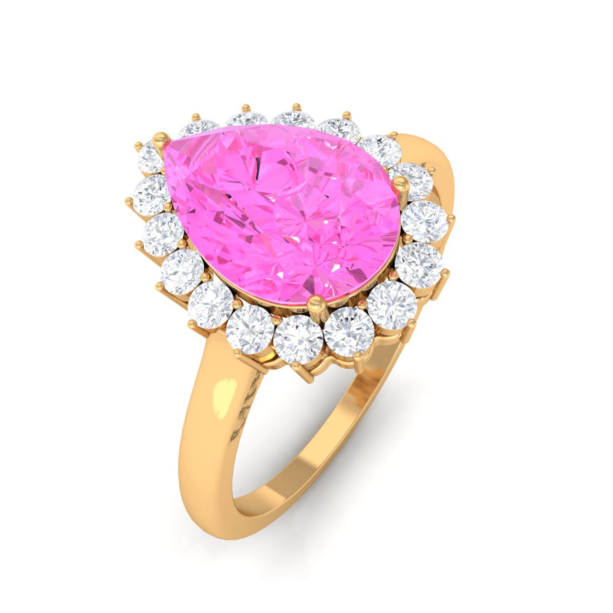 Pear Created Pink Sapphire and Diamond Halo Engagement Ring Lab Created Pink Sapphire - ( AAAA ) - Quality - Rosec Jewels