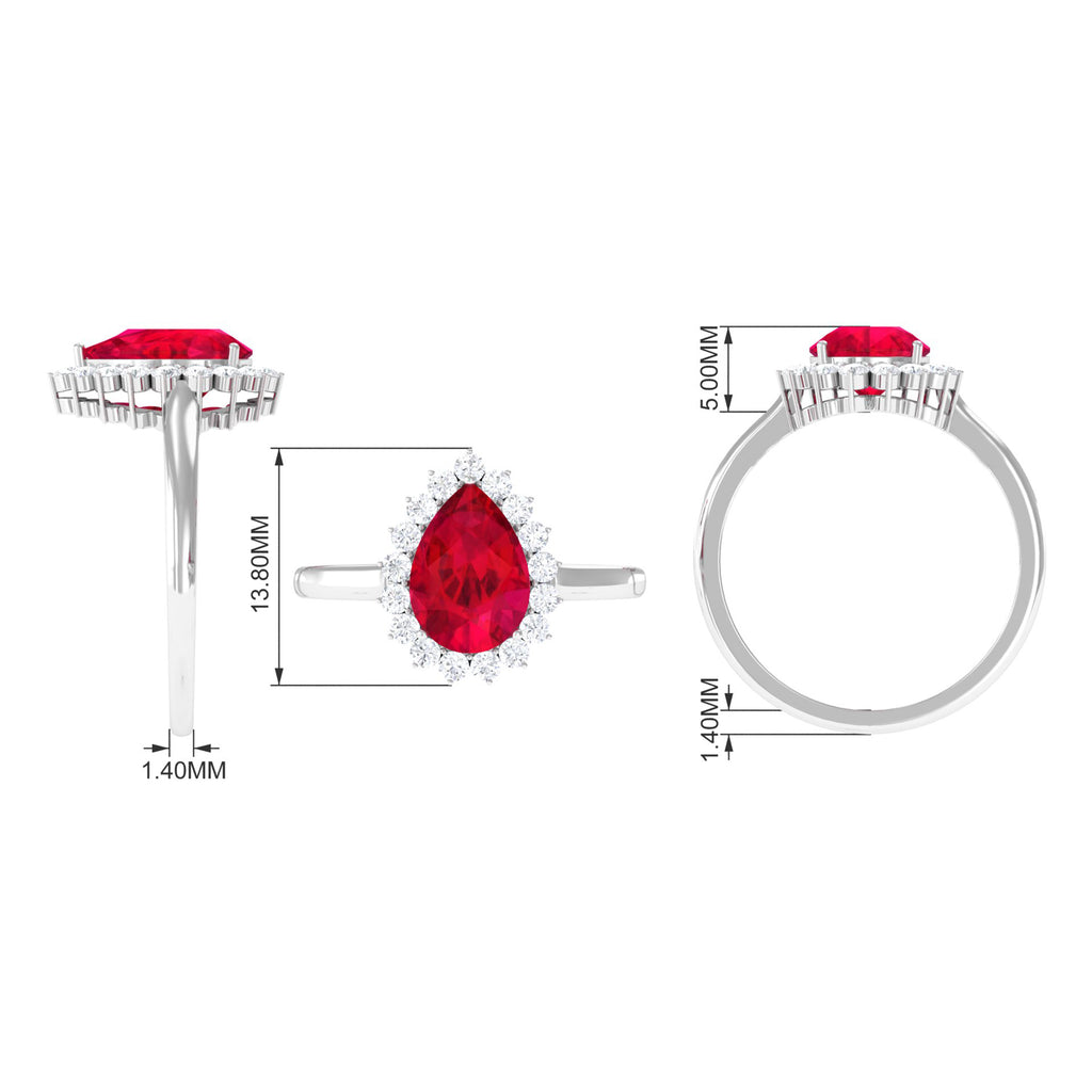Lab Created Ruby Teardrop Engagement Ring with Diamond Halo Lab Created Ruby - ( AAAA ) - Quality - Rosec Jewels