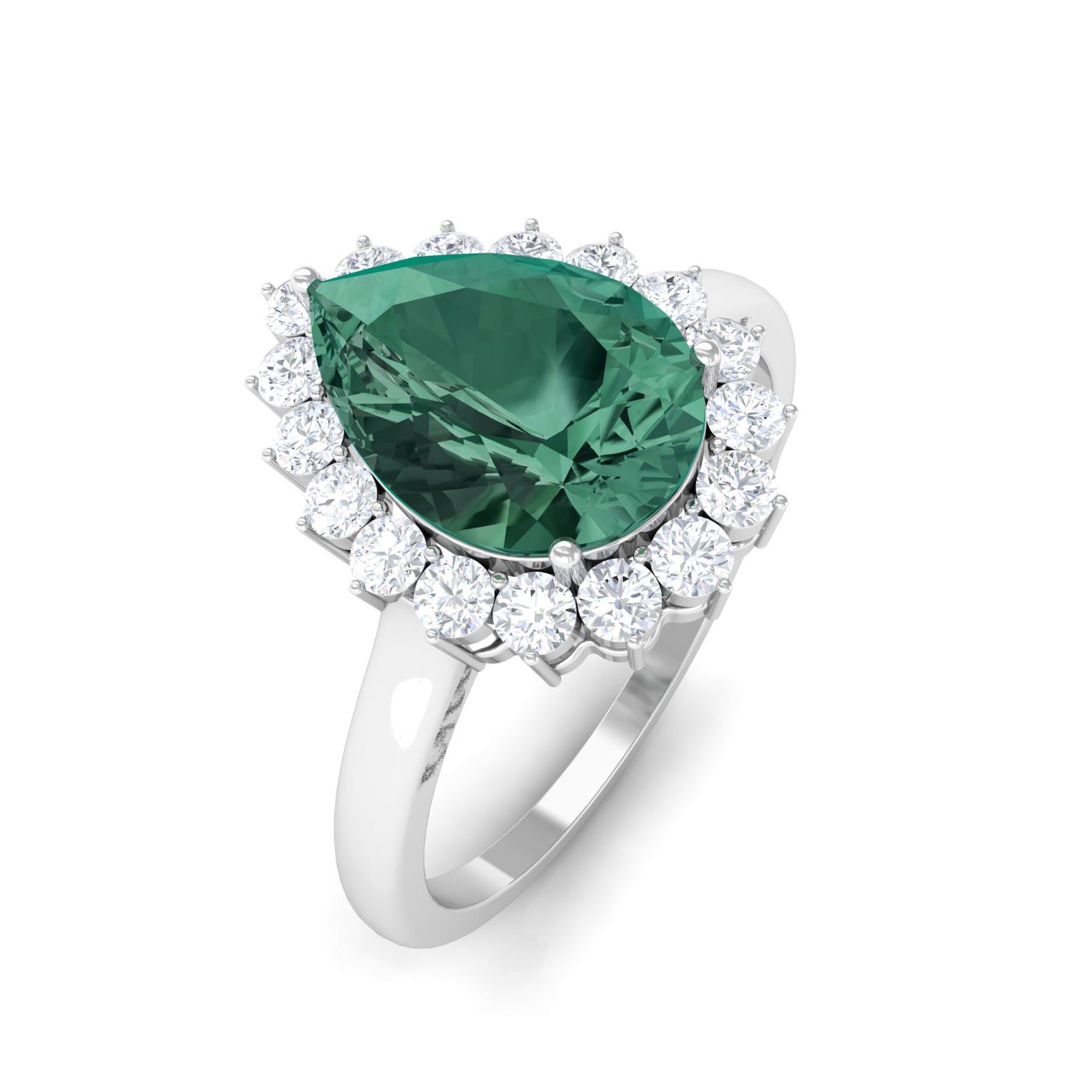 Created Green Sapphire and Moissanite Halo Teardrop Ring Lab Created Green Sapphire - ( AAAA ) - Quality - Rosec Jewels