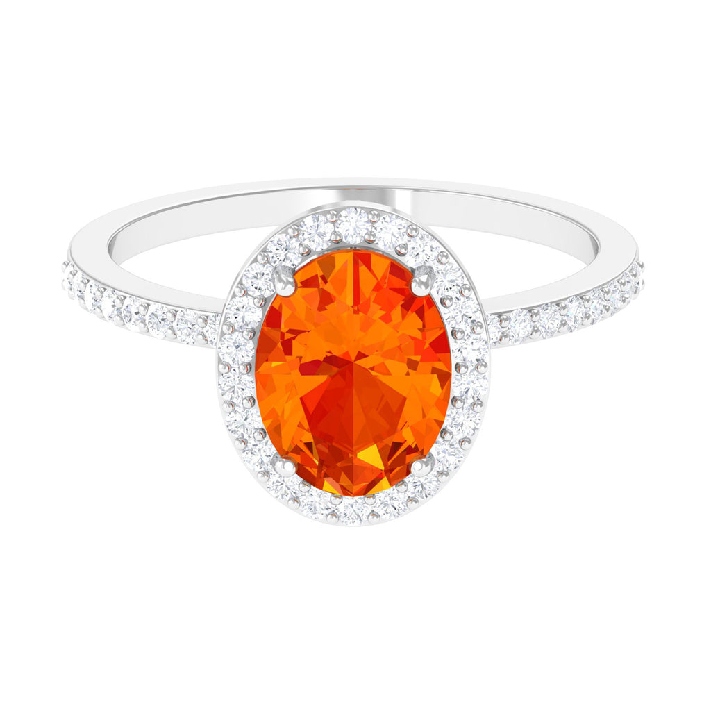 Created Orange Sapphire and Diamond Halo Engagement Ring Lab Created Orange Sapphire - ( AAAA ) - Quality - Rosec Jewels