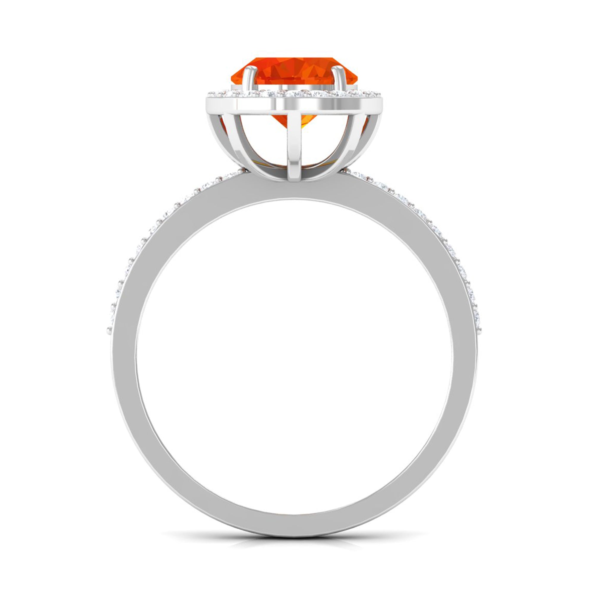 Created Orange Sapphire and Diamond Halo Engagement Ring Lab Created Orange Sapphire - ( AAAA ) - Quality - Rosec Jewels