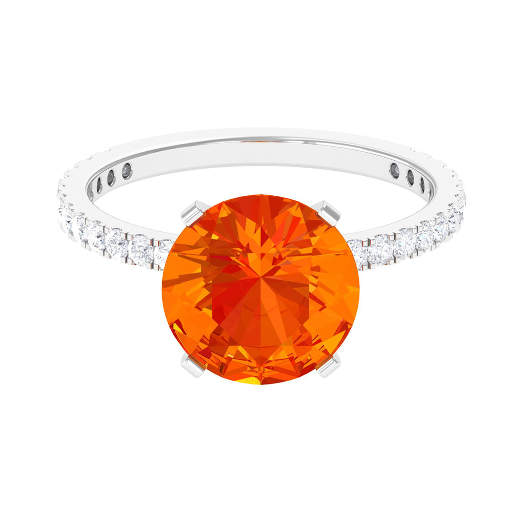 Created Orange Sapphire Solitaire Engagement Ring with Diamond Lab Created Orange Sapphire - ( AAAA ) - Quality - Rosec Jewels