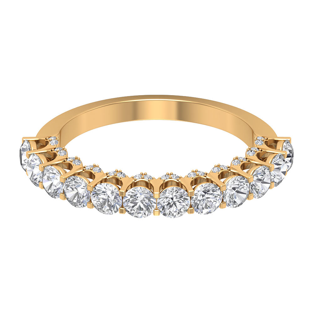 2 CT Round Cut Diamond and Gold Half Eternity Ring Diamond - ( HI-SI ) - Color and Clarity - Rosec Jewels
