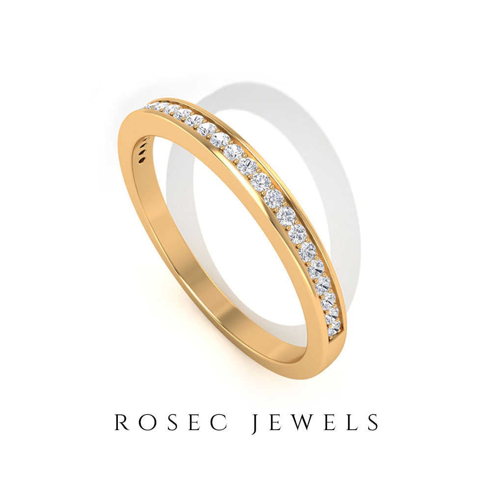 Pinpoint Set Natural Diamond Minimal Half Eternity Band Ring Diamond - ( HI-SI ) - Color and Clarity - Rosec Jewels