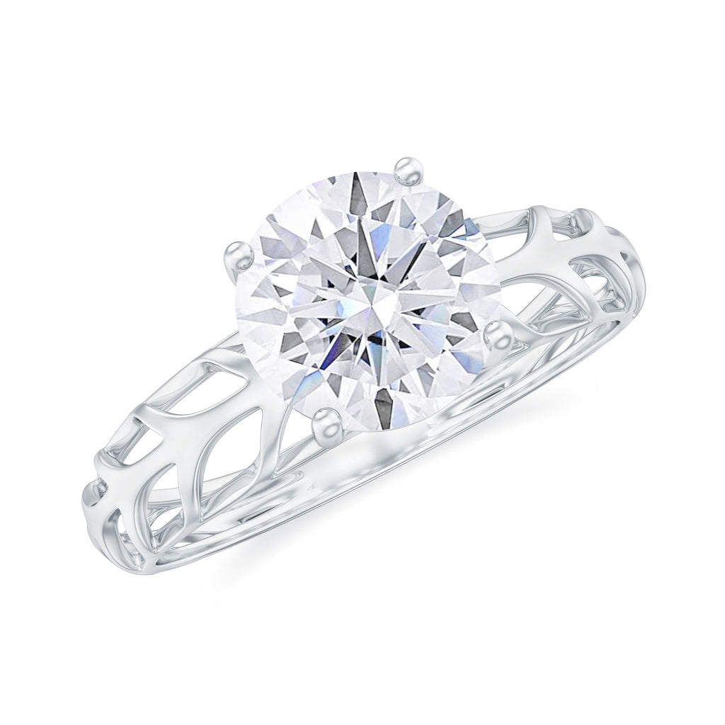 7 MM Solitaire Moissanite and Gold Filgree Ring Moissanite - ( D-VS1 ) - Color and Clarity - Rosec Jewels