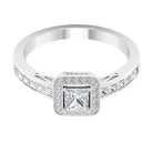 1.25 Ct Halo Solitaire Ring with Princess Cut Diamond Side Stone Diamond - ( HI-SI ) - Color and Clarity - Rosec Jewels
