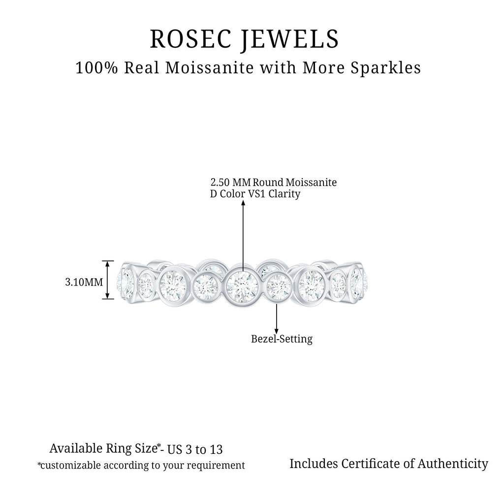 Bezel Set Round Moissanite Unique Full Eternity Ring Moissanite - ( D-VS1 ) - Color and Clarity - Rosec Jewels