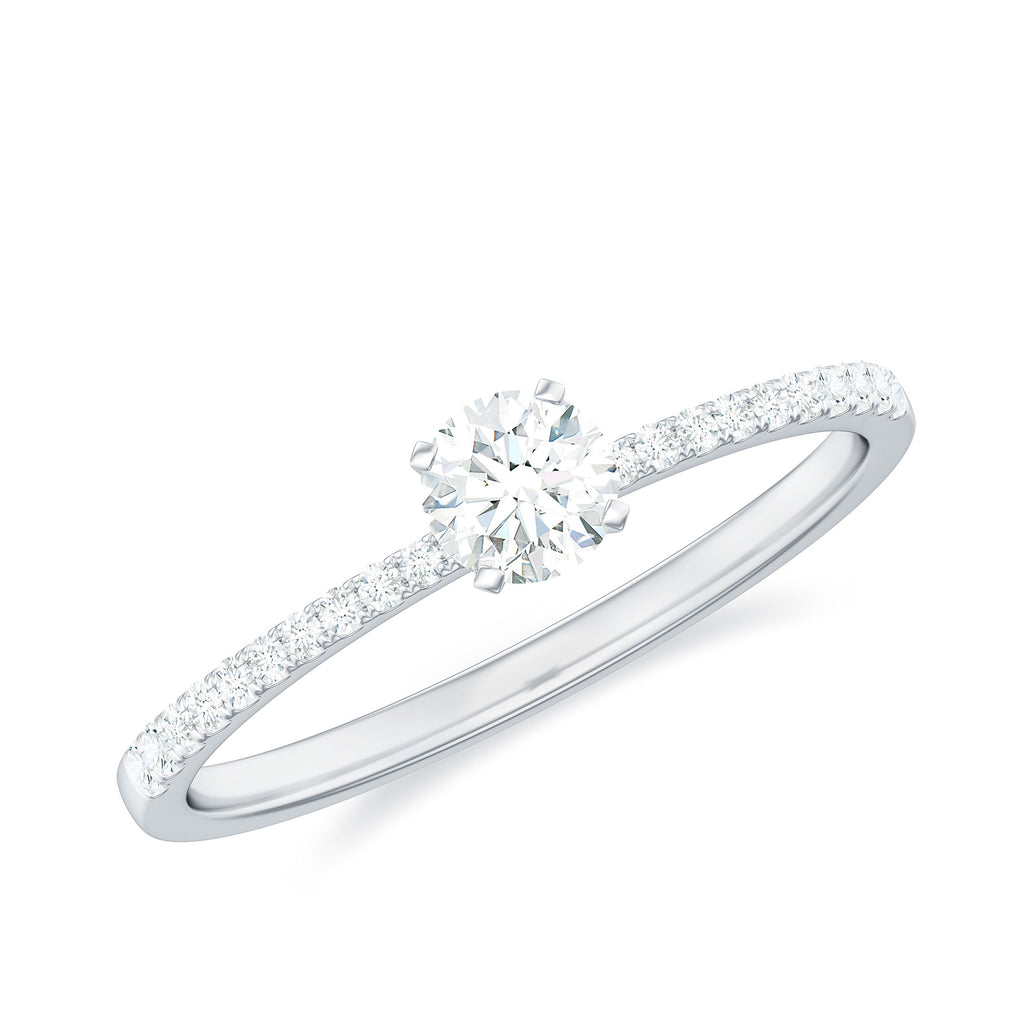 1/2 CT Outstanding Moissanite Solitaire Ring with Side Stones Moissanite - ( D-VS1 ) - Color and Clarity - Rosec Jewels