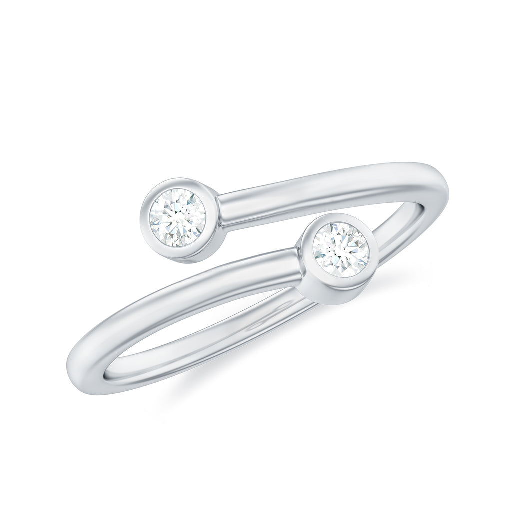 Minimal Diamond Two Stone Wrap Ring in Bezel Setting Diamond - ( HI-SI ) - Color and Clarity - Rosec Jewels