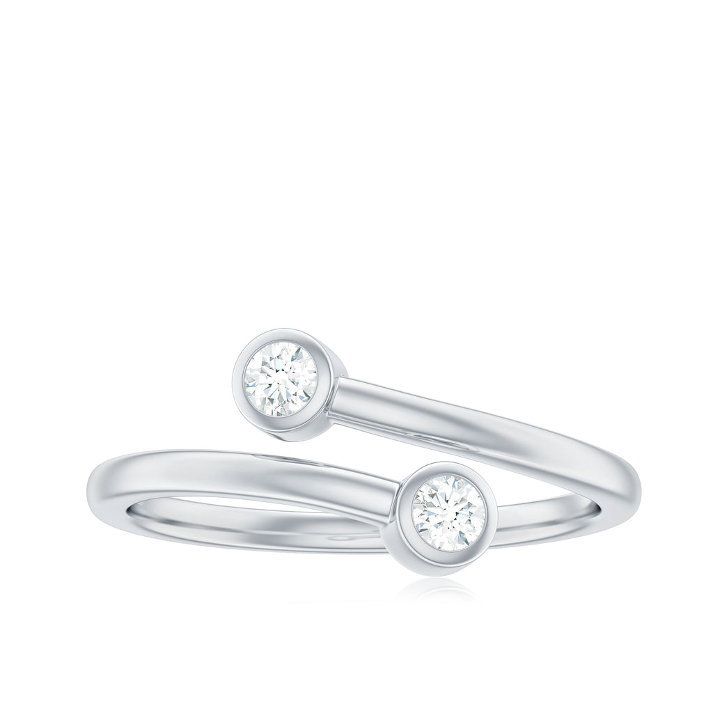 Minimal Diamond Two Stone Wrap Ring in Bezel Setting Diamond - ( HI-SI ) - Color and Clarity - Rosec Jewels