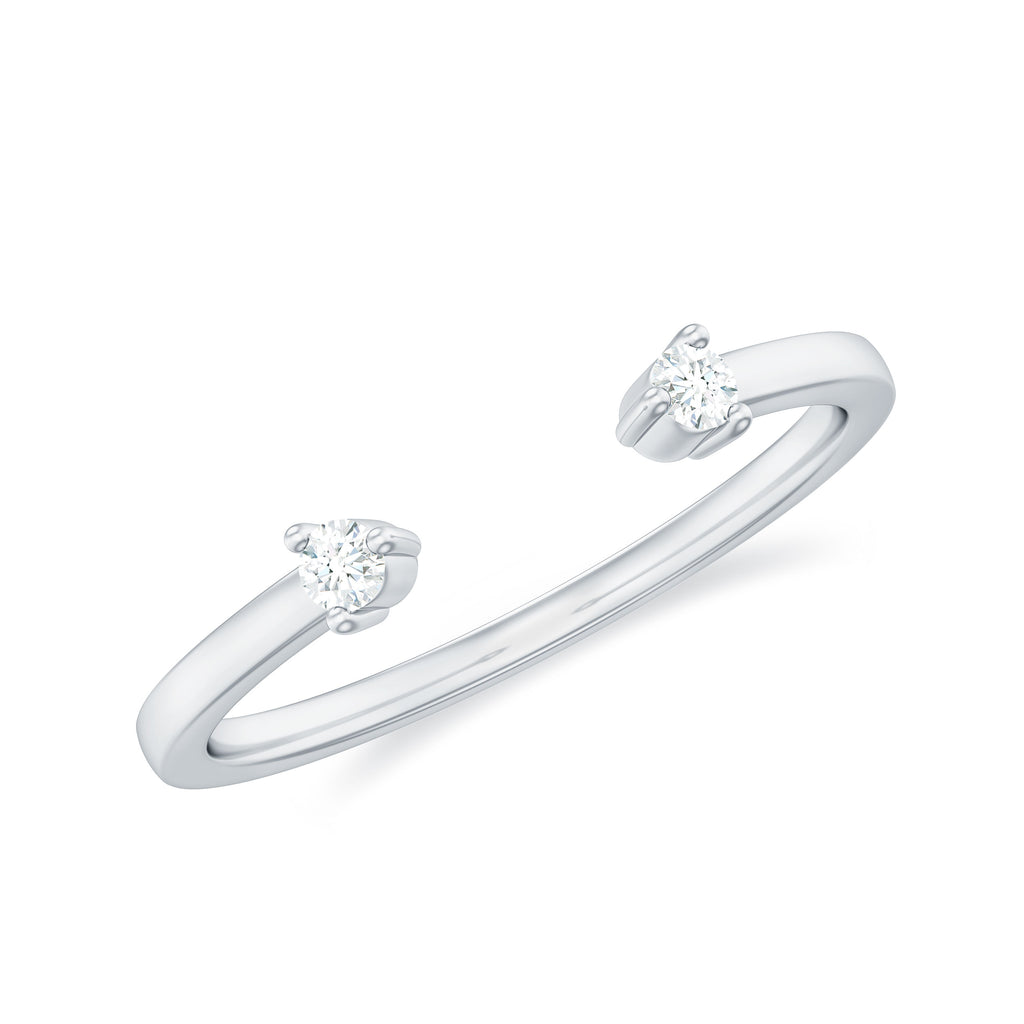 Dainty Diamond Two Stone Cuff Ring in Gold Diamond - ( HI-SI ) - Color and Clarity - Rosec Jewels