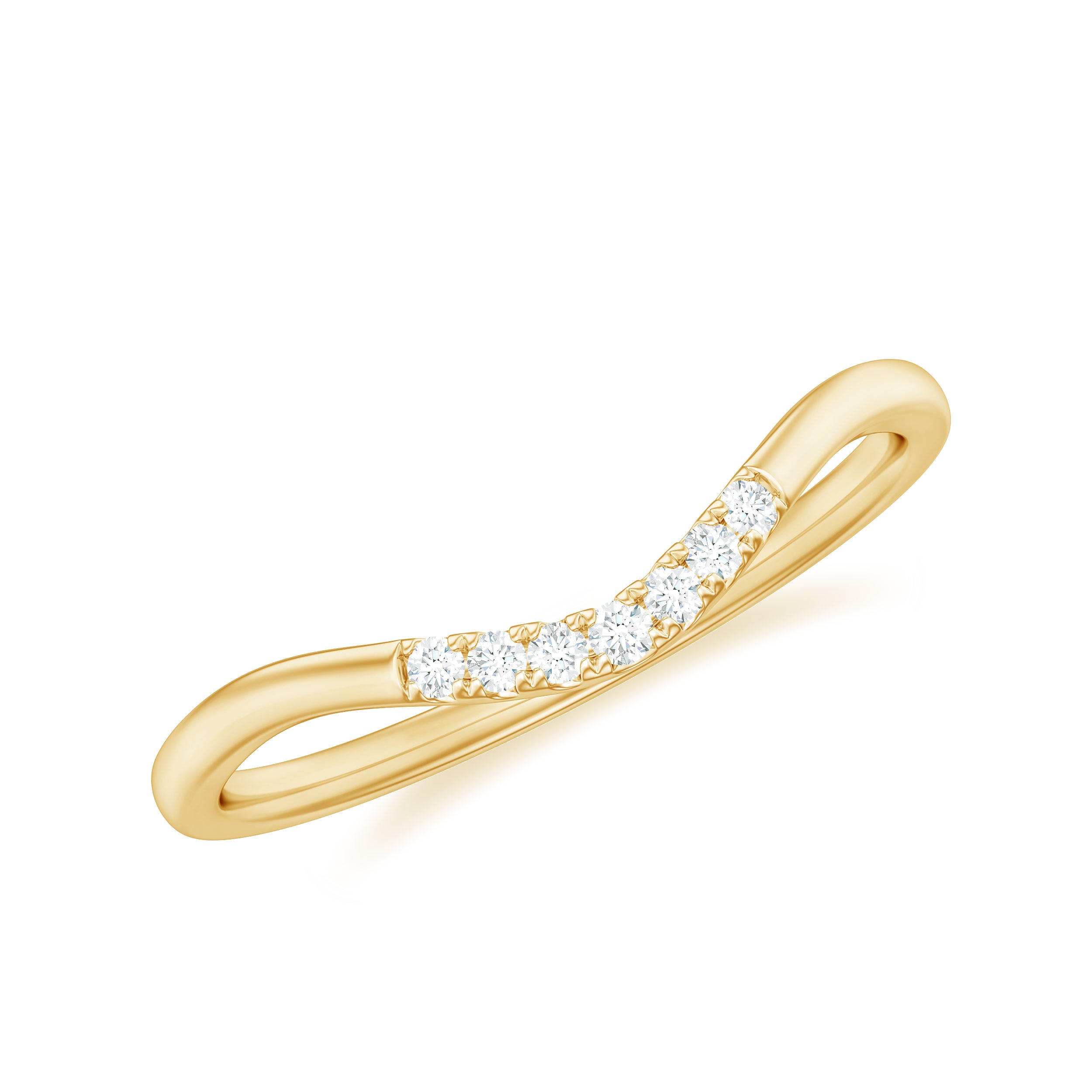 Natural Diamond Curved Stackable Ring in Gold Diamond - ( HI-SI ) - Color and Clarity - Rosec Jewels