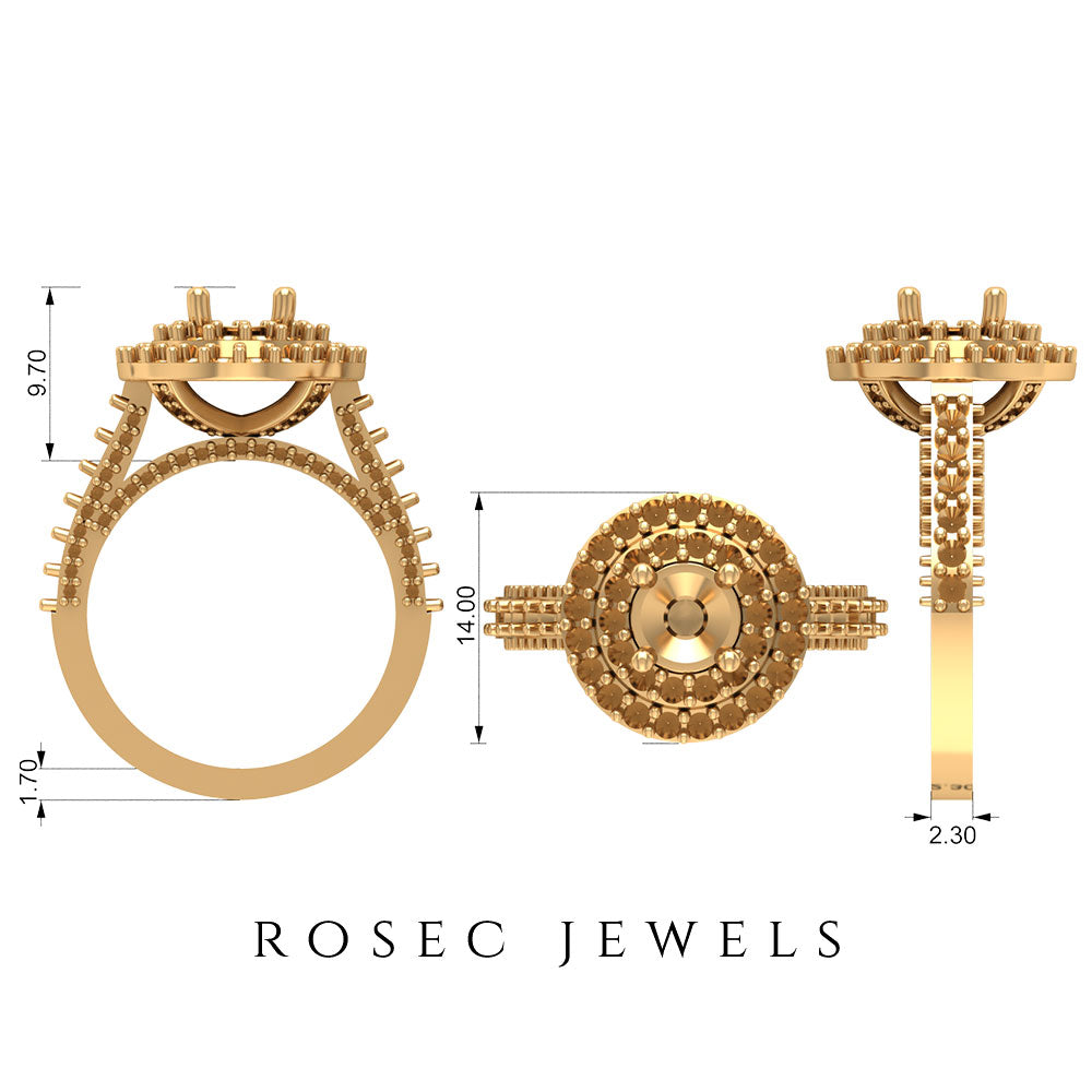 Zircon Double Halo Engagement Ring in Gold Zircon - ( AAAA ) - Quality - Rosec Jewels