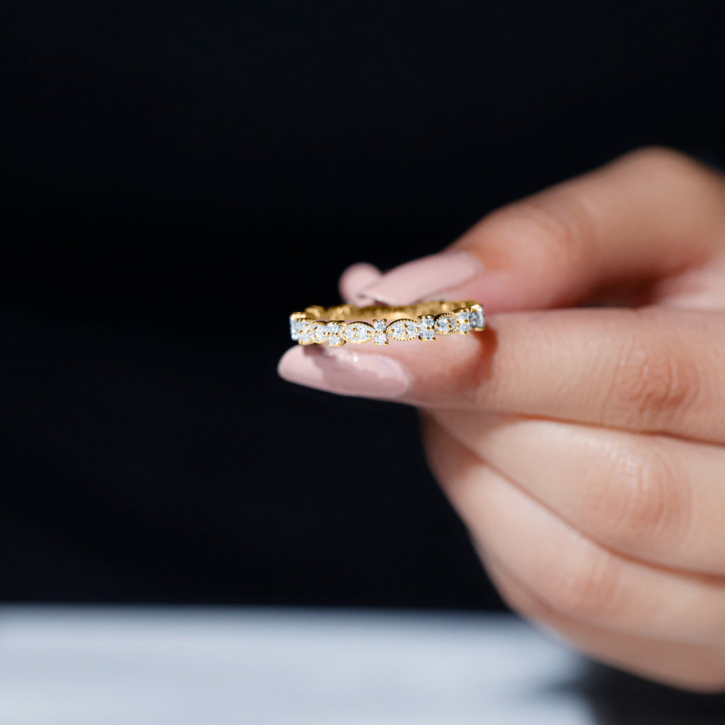 Round Cut Moissanite Milgrain Eternity Ring for Women Moissanite - ( D-VS1 ) - Color and Clarity - Rosec Jewels