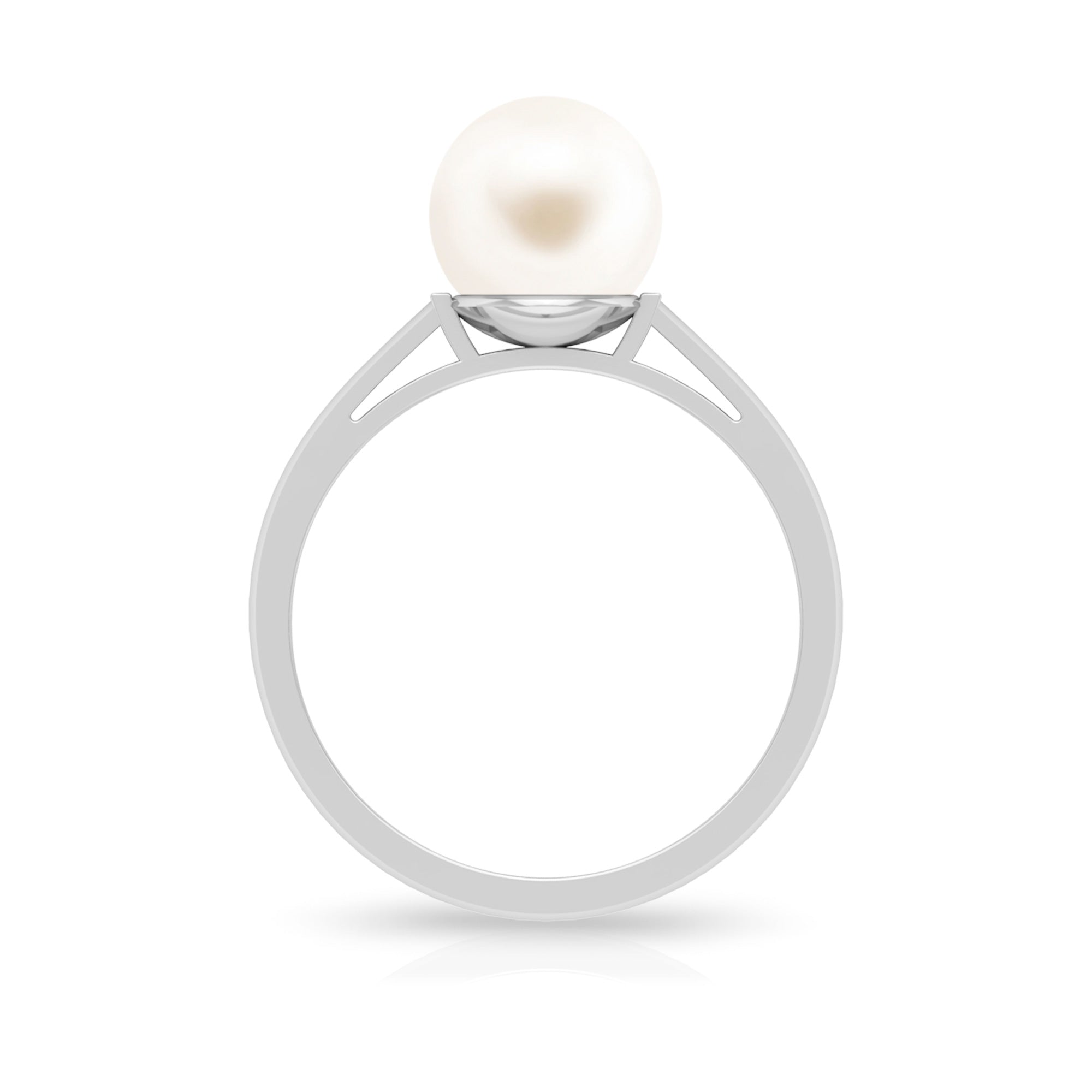 Simple Freshwater White Pearl Solitaire Engagement Ring in Gold Freshwater Pearl - ( AAA ) - Quality - Rosec Jewels